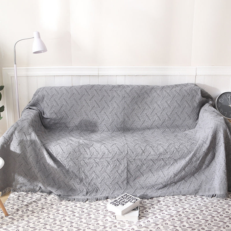 Slub PolyCotton Knitted Blanket Grey T Pattern Sofa Bed Leisure Throw Rug 180x230cm