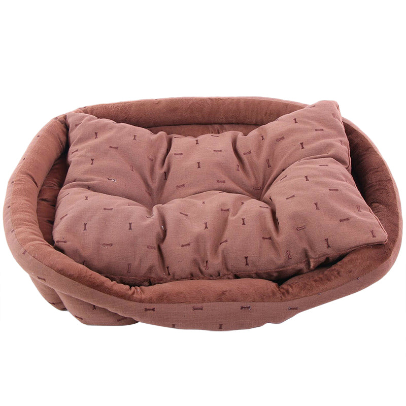 Dog Bed Super Soft Warm Cozy Stylish Cushioned Bed w Bone Embroideries Brown