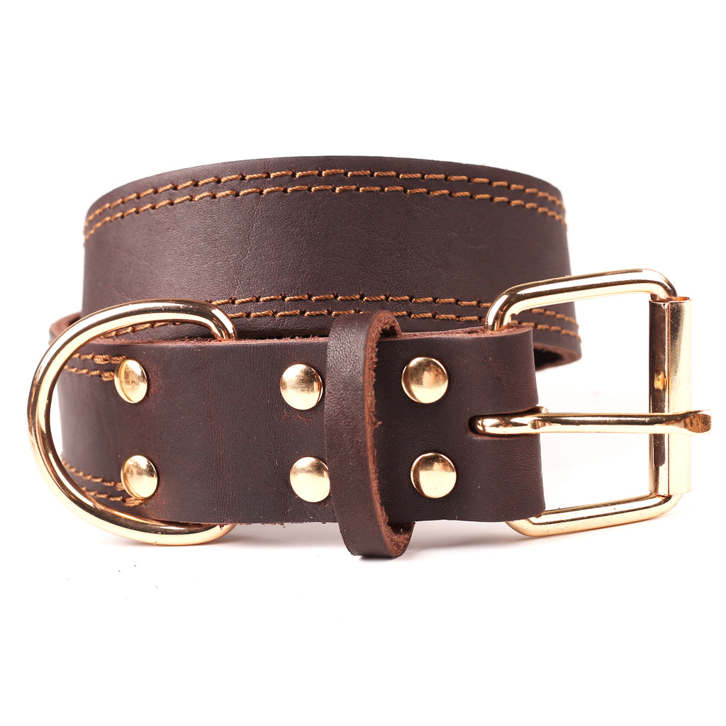 Top Quality Handmade Genuine Leather Brown Dog Collar S M L