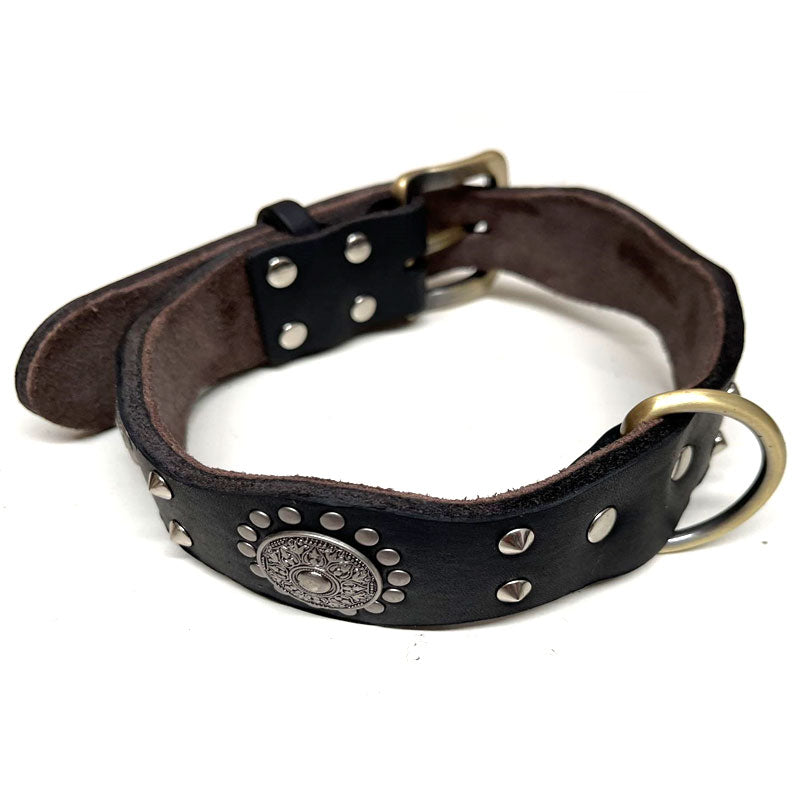 Top Quality Handmade Genuine Leather Safe Studded Pet Dog Collar Black