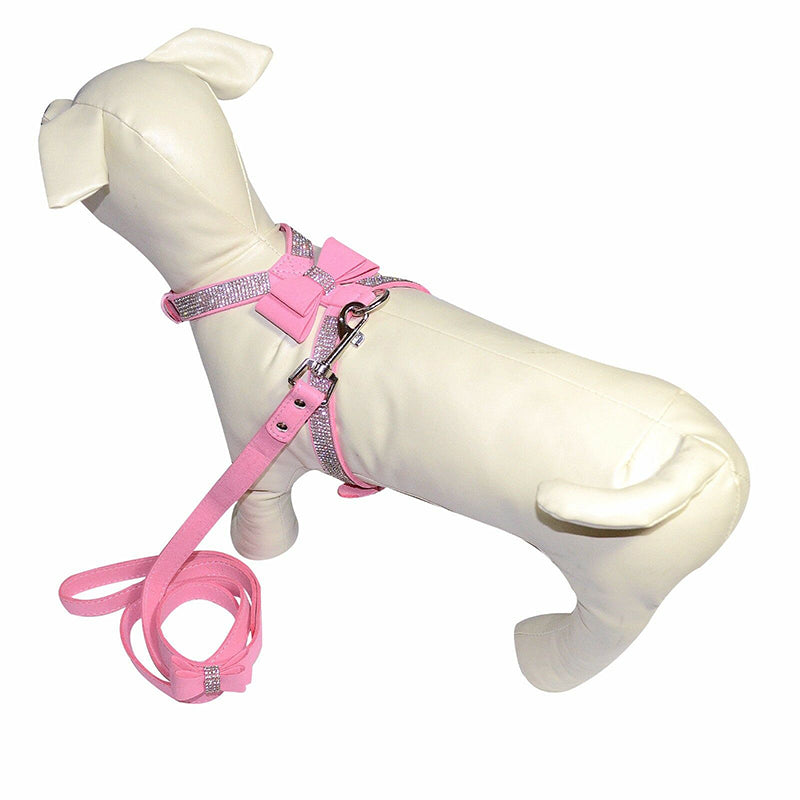 Microfiber Leather Dog Harness Set BlingBling Rhinestone Harness & Leash