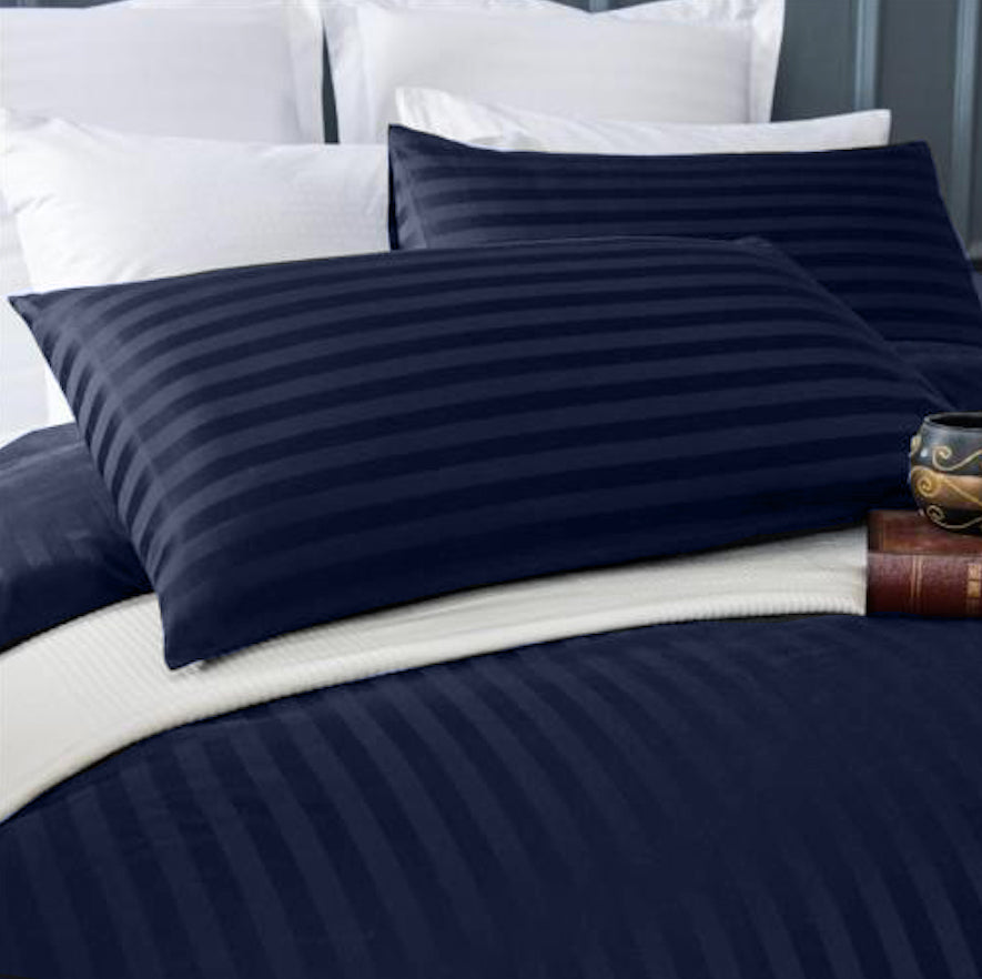 100% Cotton 650TC Sateen Striped Navy Blue Quilt Cover Set