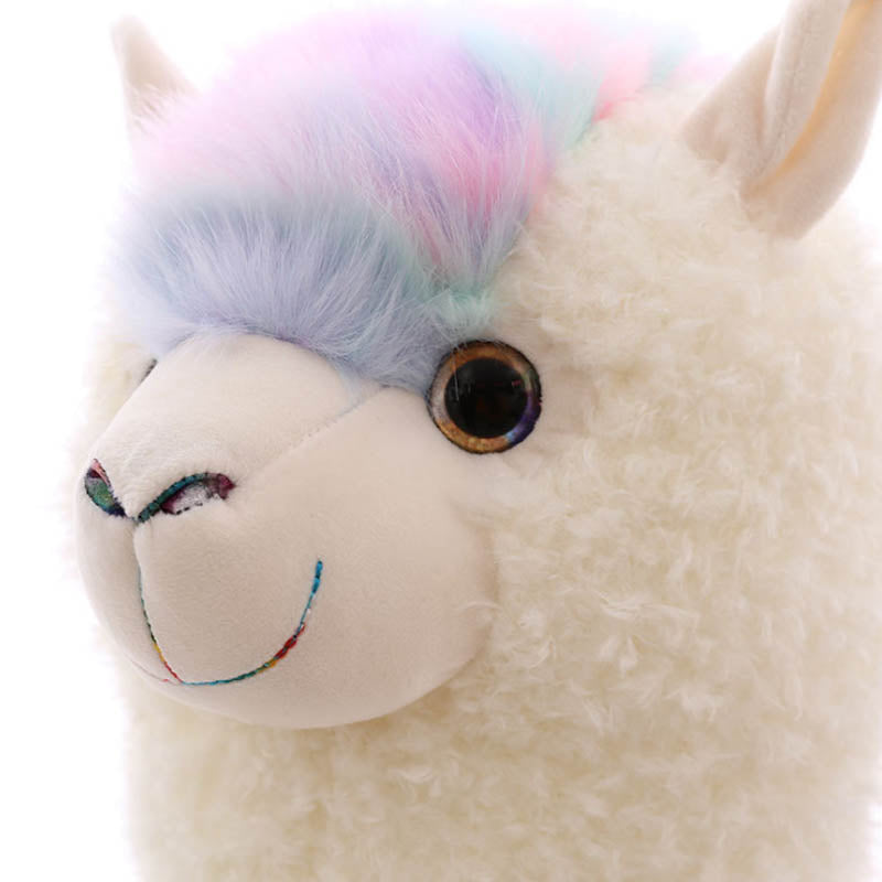 Large Super Cute Soft Coral Fleece Alpaca Plush Toy Rainbow Head 100cm High