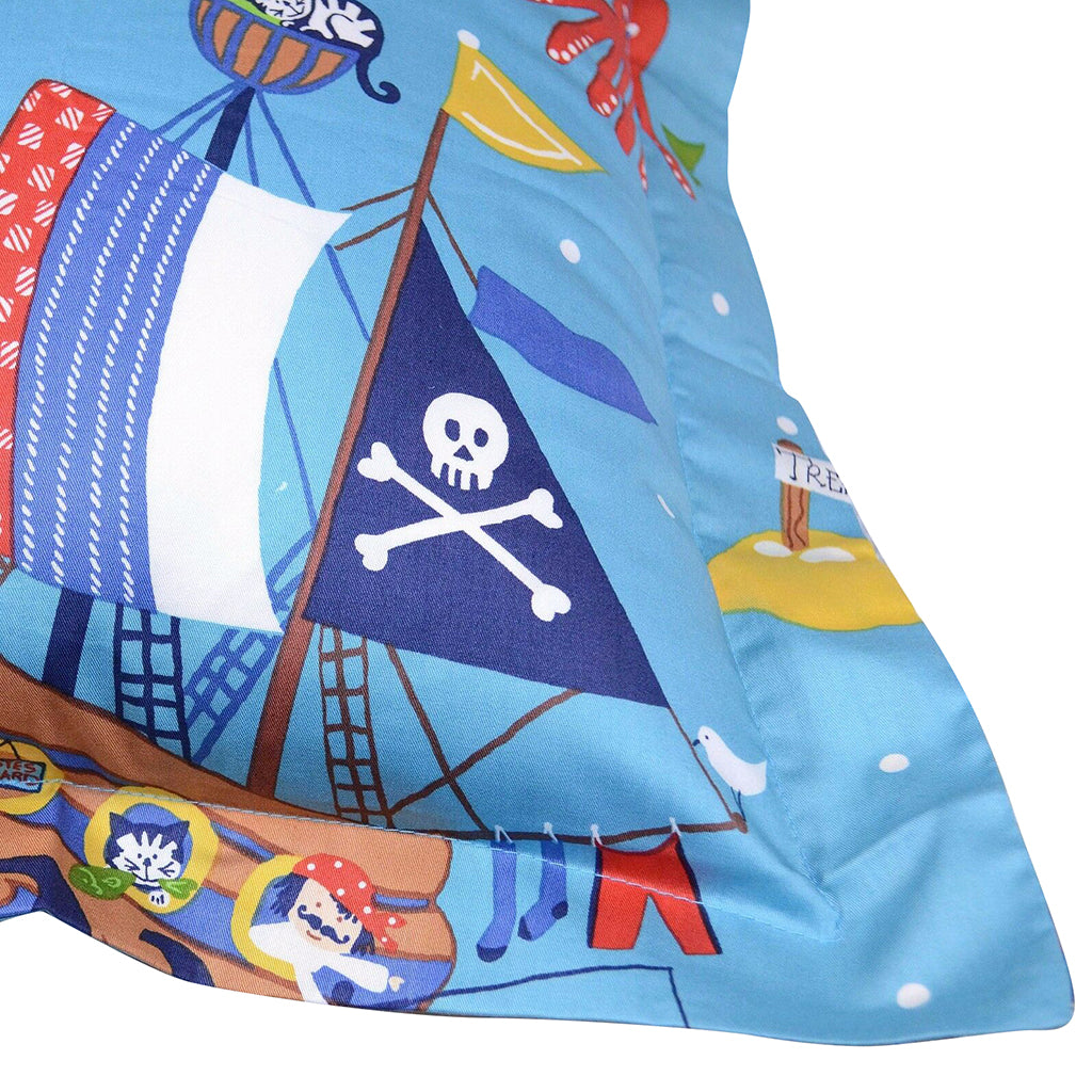 A Pair of 100% Cotton Sateen Pirate Kids Square Cushion Covers 45x45cm+5cm D