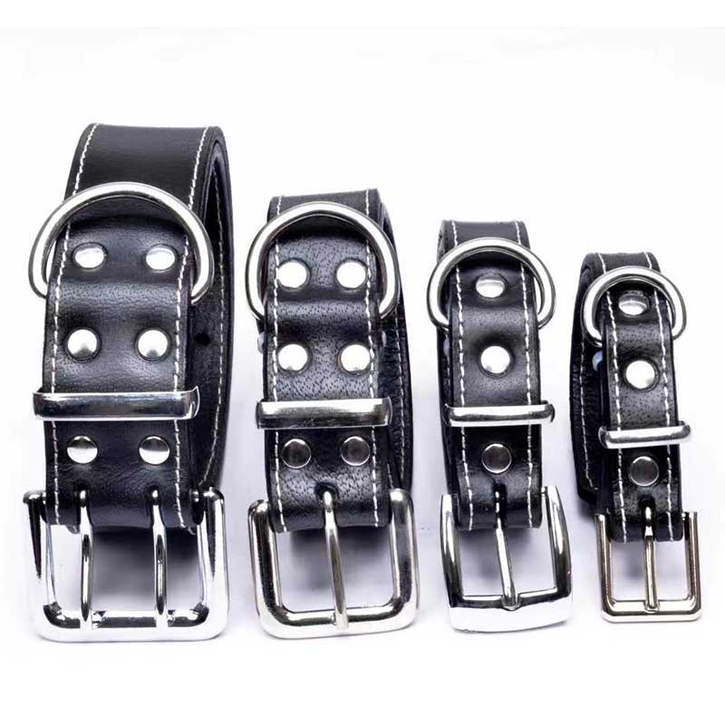 Top Quality Handmade Genuine Leather Black Pet Dog Collar White Stitches