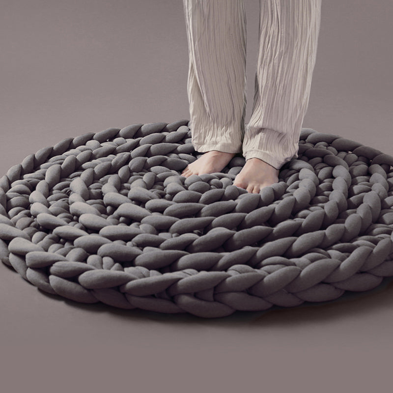 Hand Knitted Chunky Filled Tube Braid Floor Rug Round Crocheted Rug 90cm Charcoal