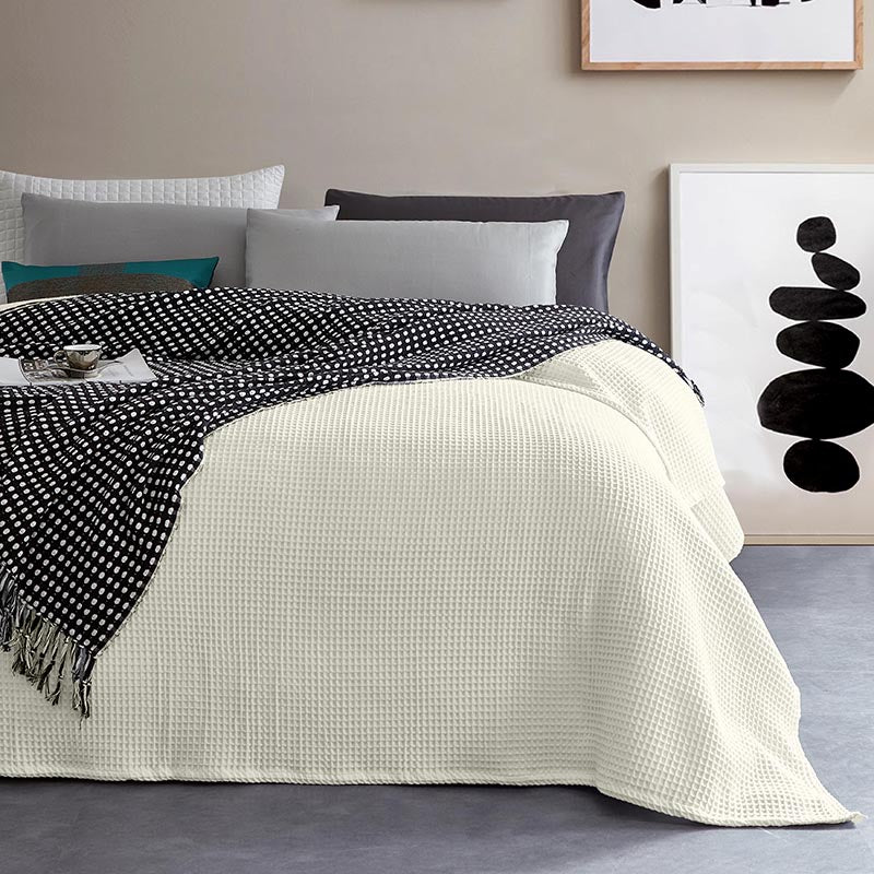 100% Cotton 350gsm Cream/Offwhite Large Chunky Waffle Blanket