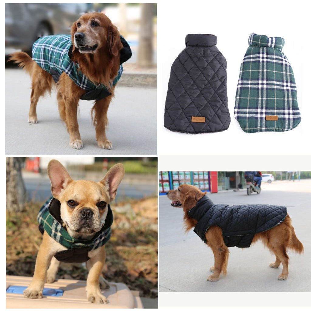 Pet Dog Warm Vest Coat Jacket Reflective Fleece Green Plaid