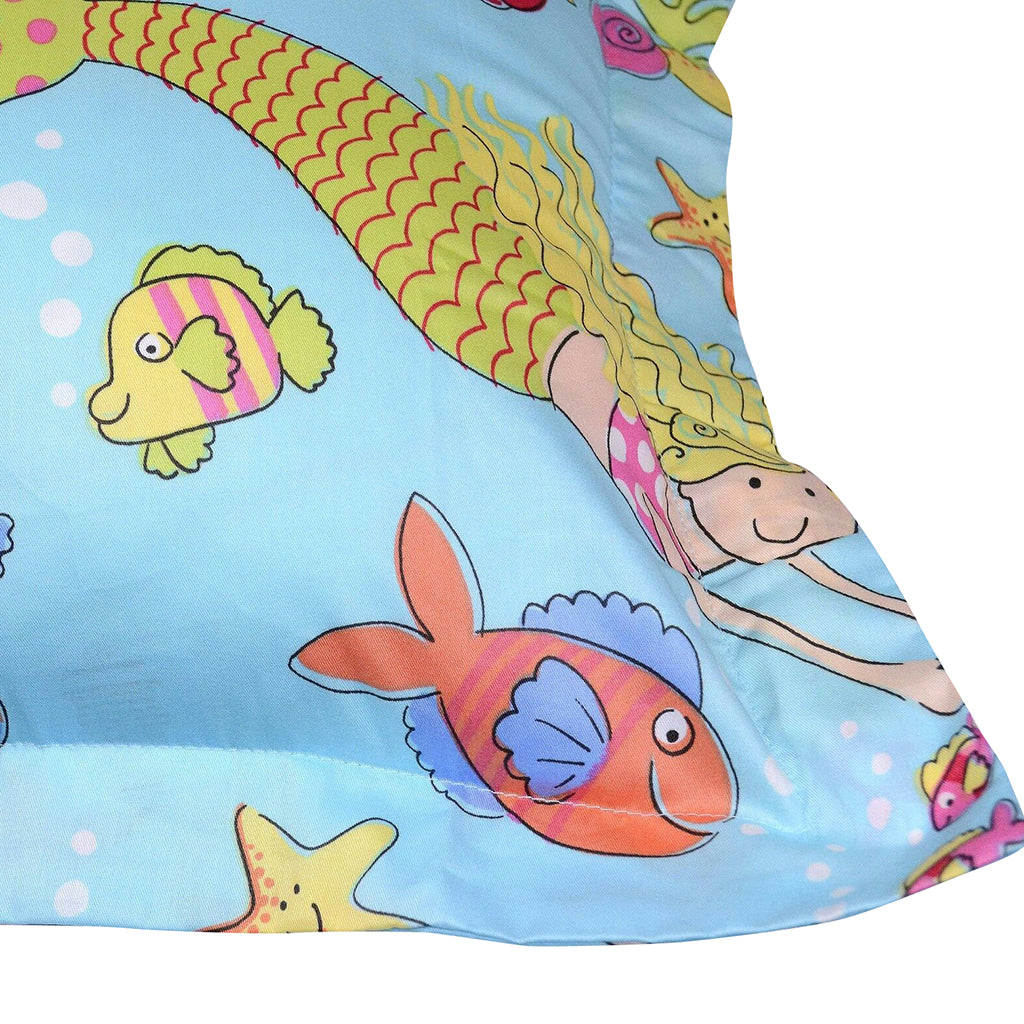 A Pair of 100% Cotton Sateen Mermaid Kids Square Cushion Cover 45x45cm+5cm
