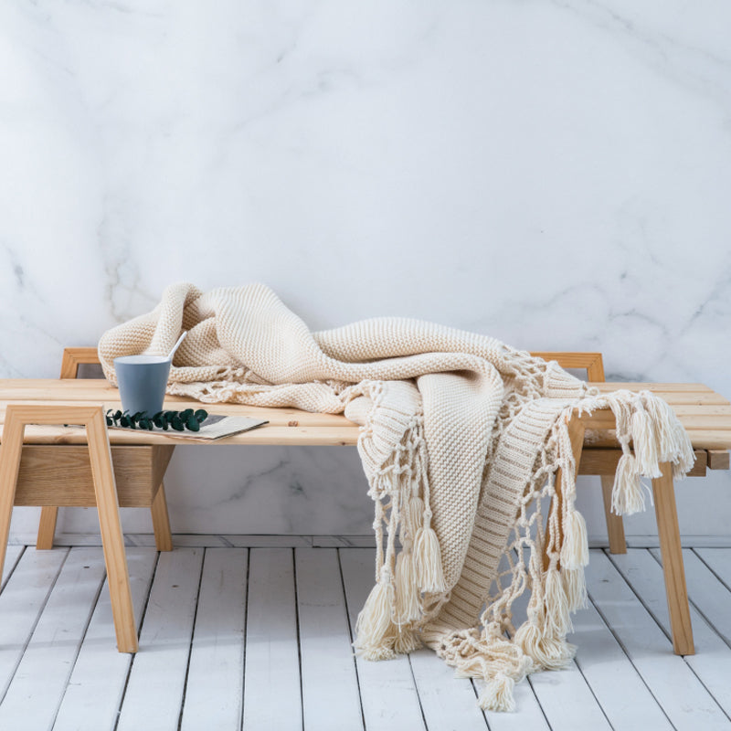 Knitted Acrylic Blanket Bed Sofa Tassel Throw Rug Blanket 125x180cm