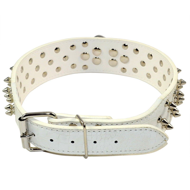 Pet Dog Leather Collar Safe Spiked & Studded Adjustable Dog Collar White M L