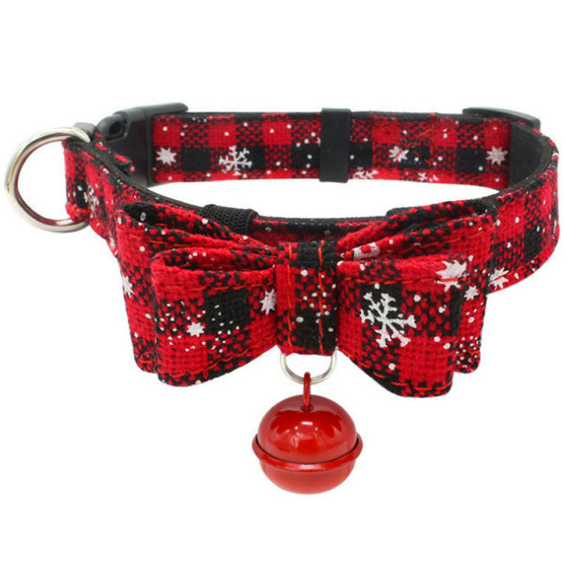 Christmas Pattern Cat Pet Dog Adjustable Collar with Bowtie Bell