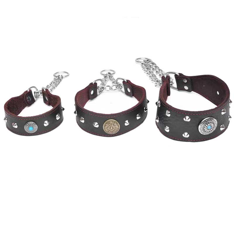 Top Quality Handmade Genuine Leather Adjustable Chain Studded Dog Collar