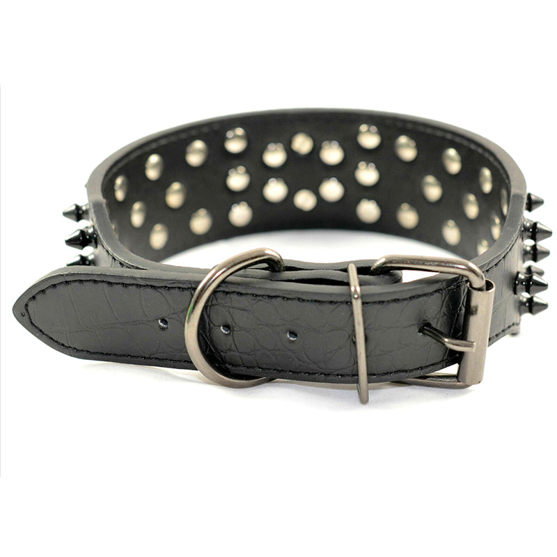 Pet Dog Leather Collar Black Spikes Adjustable Dog Collar Skull Charm M L