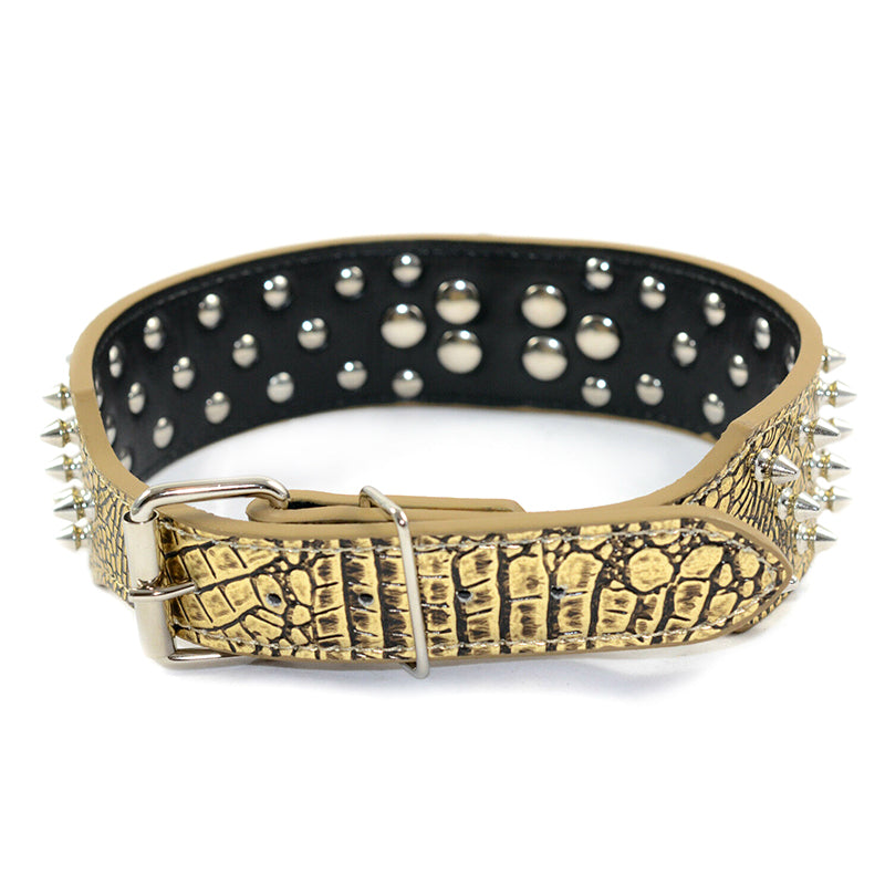 Dog Leather Collar Non-sharp Spikes Studded Adjustable Collar Gold Brown S M L
