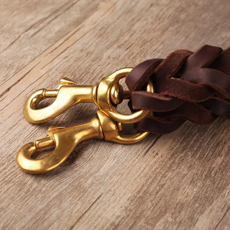 Top Quality Handmade Genuine Leather DOUBLE Dog Leash Leads 50cm Long