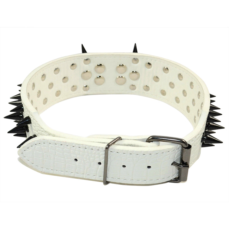 Pet Dog Leather Collar Black Spikes Adjustable Studded Dog Collar White M L