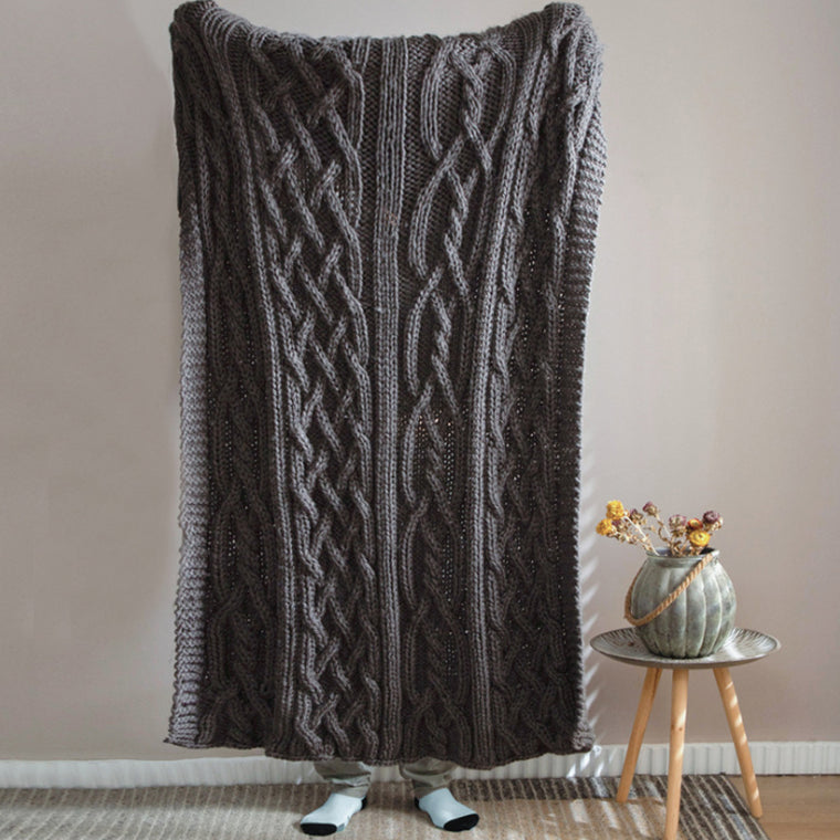 Hand Knitted Soft Acrylic Yarn Home Decor Blanket Throw Rug 130x160cm Charcoal