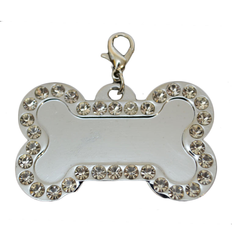 5 x Dog Pet Cat Stainless Charms White Rhinestone Loop Tag Pendants