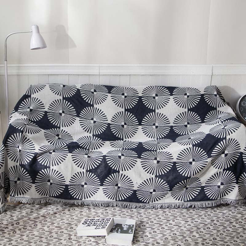 Slub PolyCotton Knitted Blanket Folding Fan Pattern Sofa Bed Leisure Throw Rug 180x230cm
