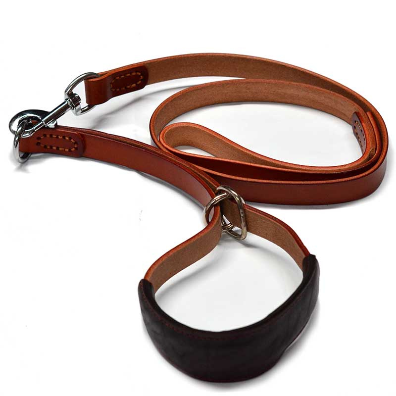  Top Quality Real Leather Adjustable Dog Collar & Leash set Brown