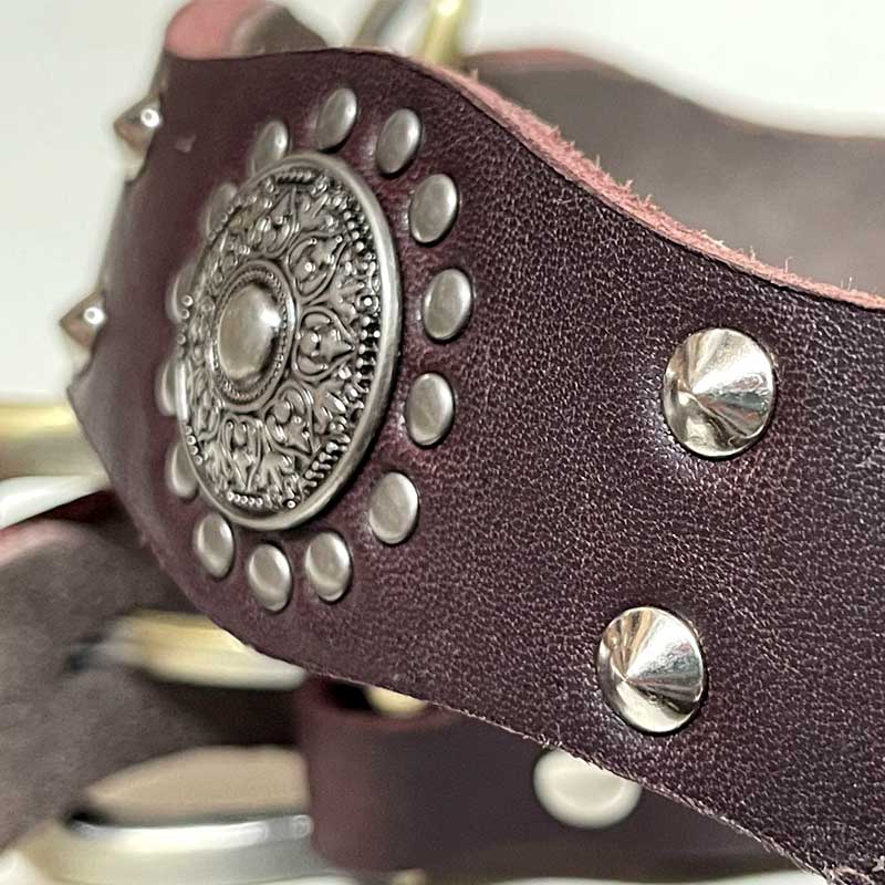 Top Quality Handmade Genuine Leather Safe Studded Pet Dog Collar Brown