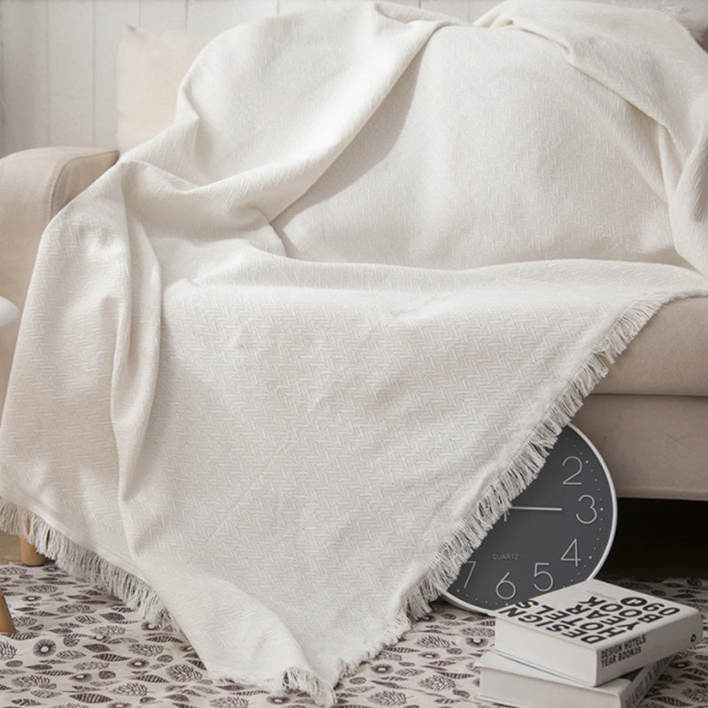 Slub PolyCotton Knitted Blanket Herringbone Pattern Sofa Bed Leisure Throw Rug 180x230cm