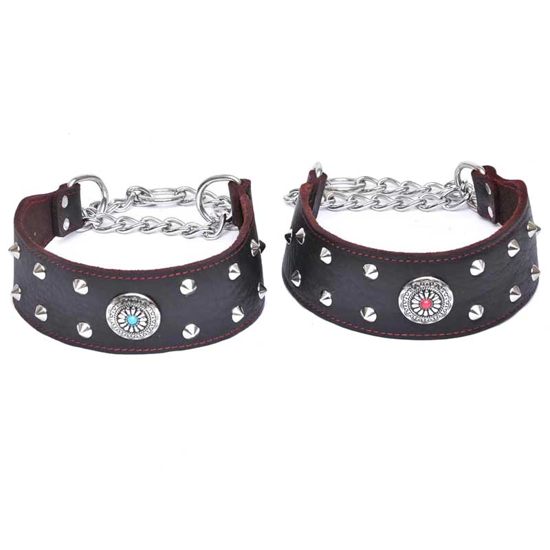 Top Quality Handmade Genuine Leather Adjustable Chain Studded Dog Collar