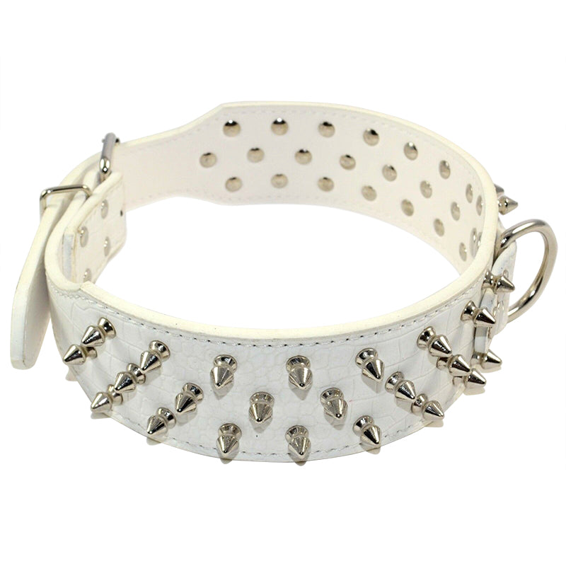 Pet Dog Leather Collar Safe Spiked & Studded Adjustable Dog Collar White M L