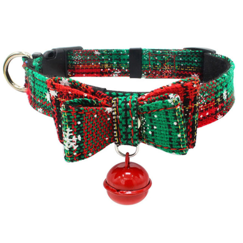 Christmas Pattern Cat Pet Dog Adjustable Collar with Bowtie Bell