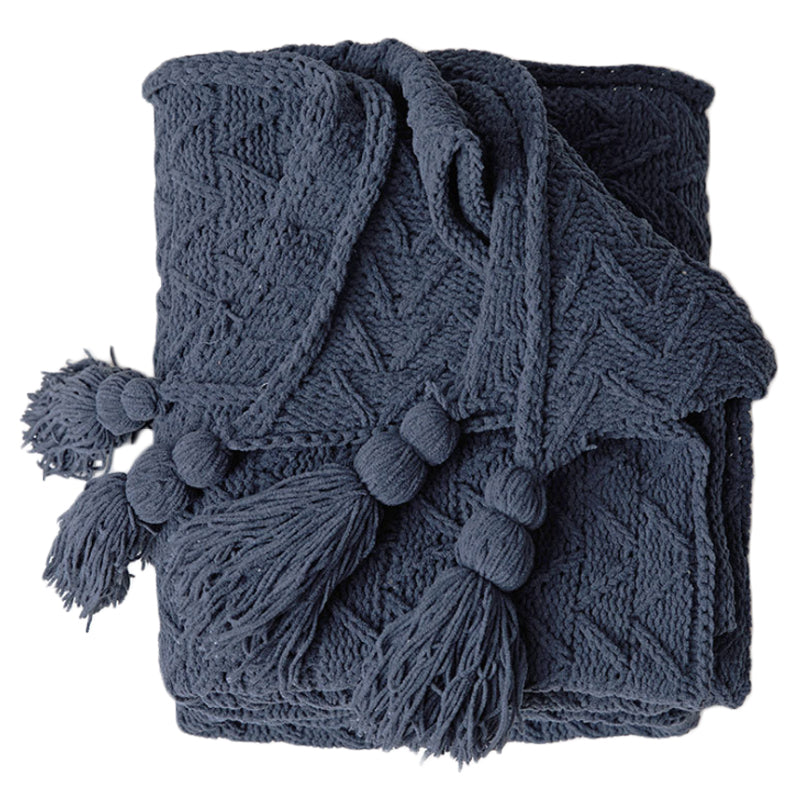 Acrylic Chenille Knitted Blanket Herringbone Tassel Throw Rug 130x160cm