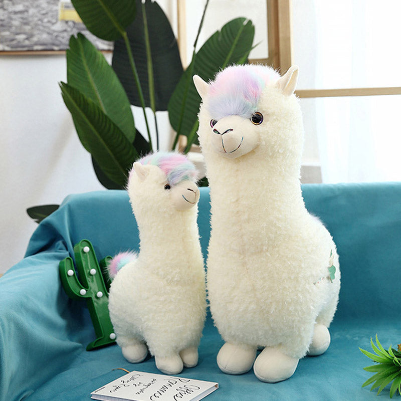 Large Super Cute Soft Coral Fleece Alpaca Plush Toy Rainbow Head 100cm High