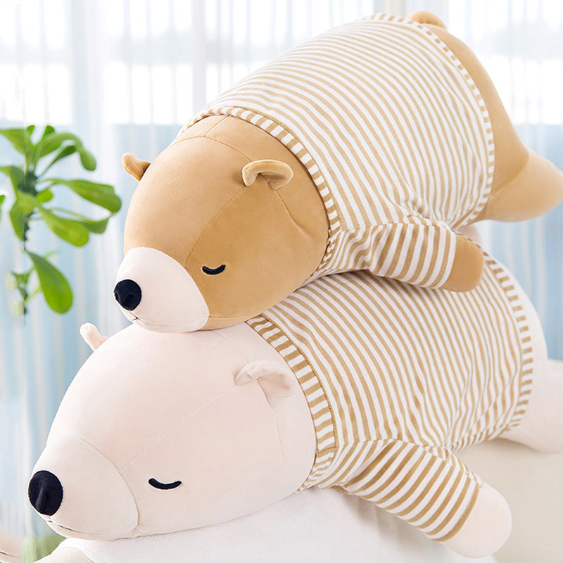 Super Cute Giant Sleeping Polar Bear with clothes Large Plush Toy 105cm Brown