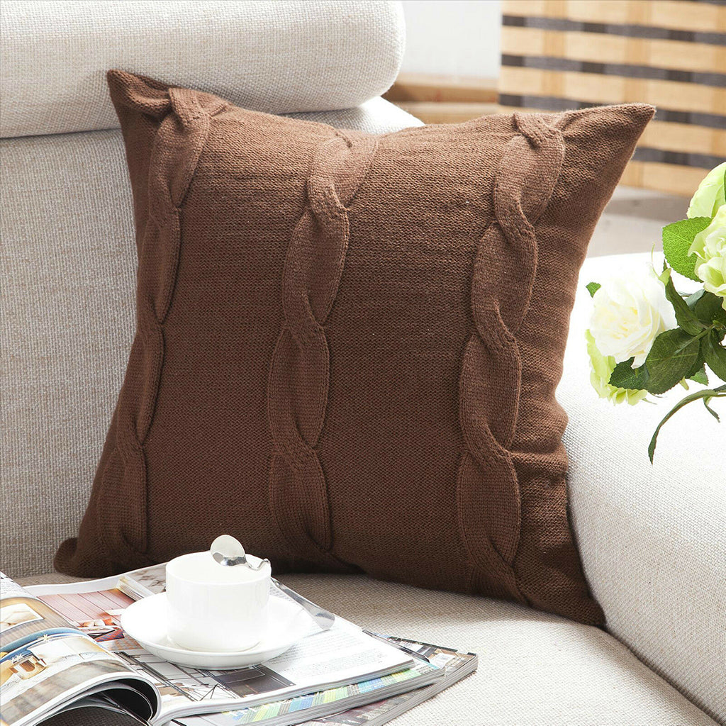 Home Decor Sofa Bed Knitted Pillow Cushion Cover Twisted Stripes 45x45cm