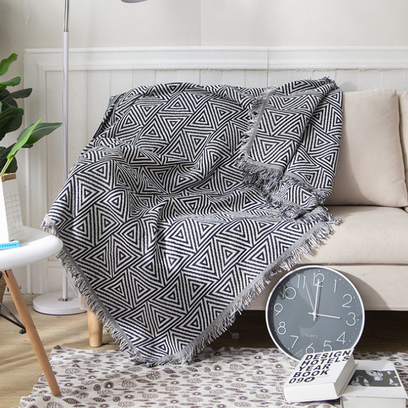 Slub PolyCotton Knitted Blanket Geometry Pattern Sofa Bed Leisure Throw Rug 180x230cm