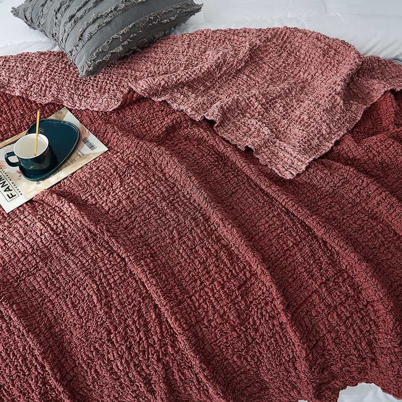Soft Corrugated Seersucker Pattern Blanket Throw Rug Terra Cotta