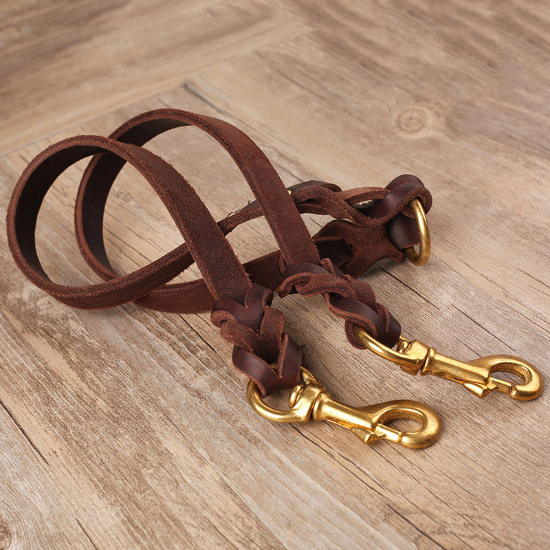 Top Quality Handmade Genuine Leather DOUBLE Dog Leash Leads 50cm Long