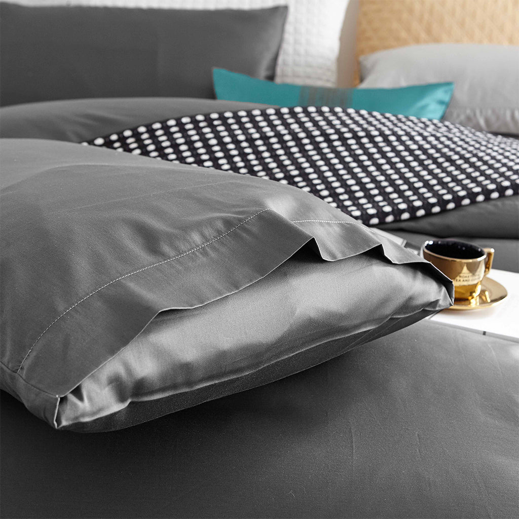 100% Cotton 650tc Soft Sateen Fabric Steel Grey Quilt Cover Set
