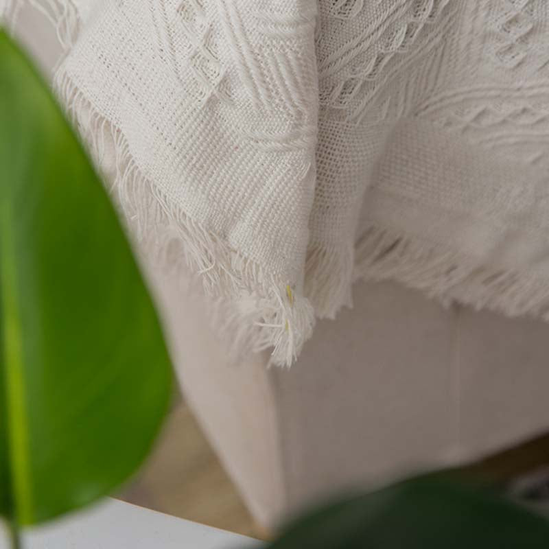 Slub PolyCotton Knitted Blanket Cream T Pattern Sofa Bed Leisure Throw Rug 180x230cm