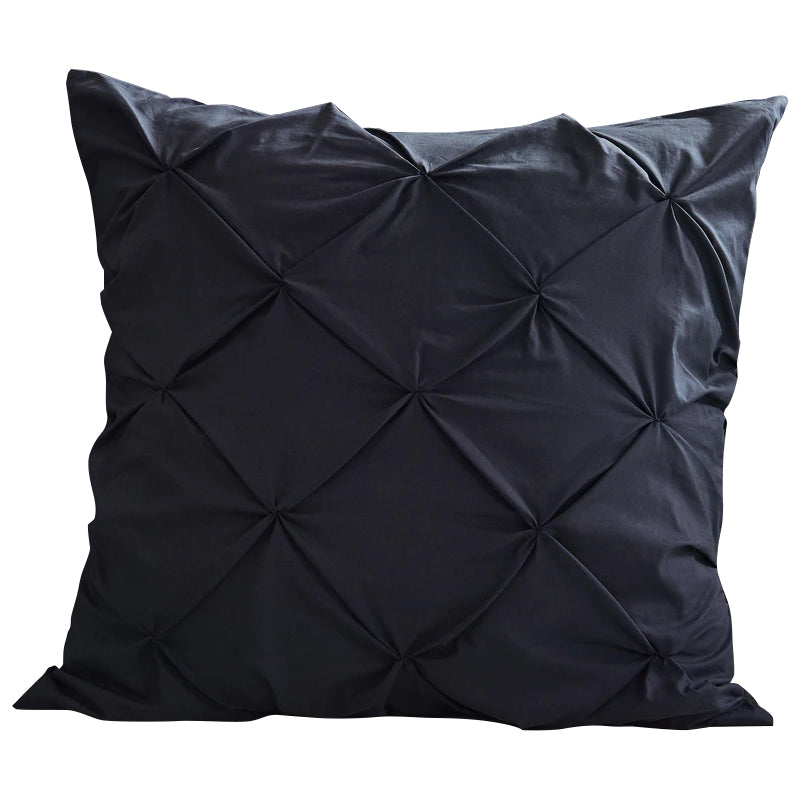 A Pair of 100% Cotton Black Diamond Pinch Pleated Euro Cushion Covers 65x65cm