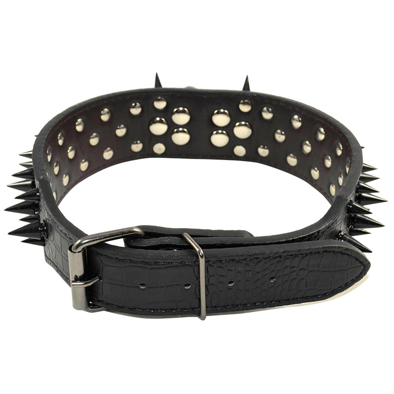 Pet Dog Leather Collar Black Spikes Adjustable Studded Dog Collar Black M L