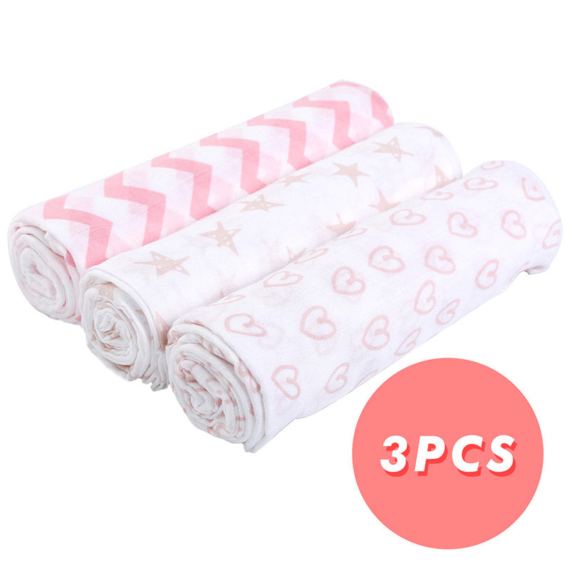 Pack of 3 100% Cotton Large Soft Muslin Swaddle Blanket 125x125cm Pink