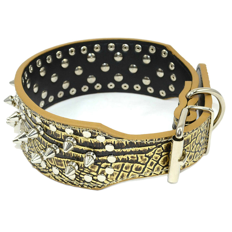 Pet Dog Leather Collar Nickel Plated Spikes Adjustable Dog Collar Gold S M L
