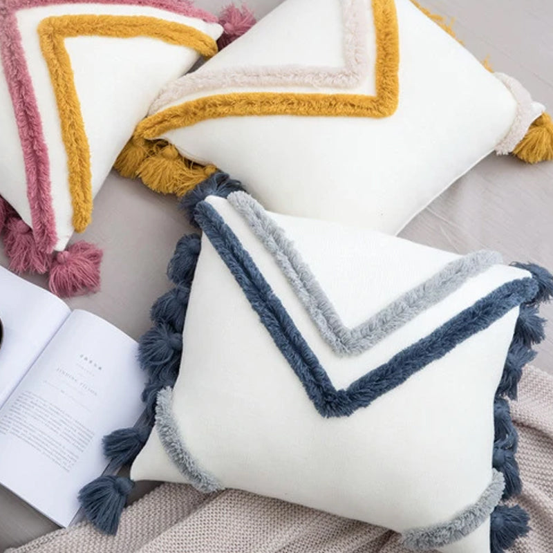 New Soft Acrylic Knitted Tassel Lantern Style Cushion Pillow Cover 45x45cm