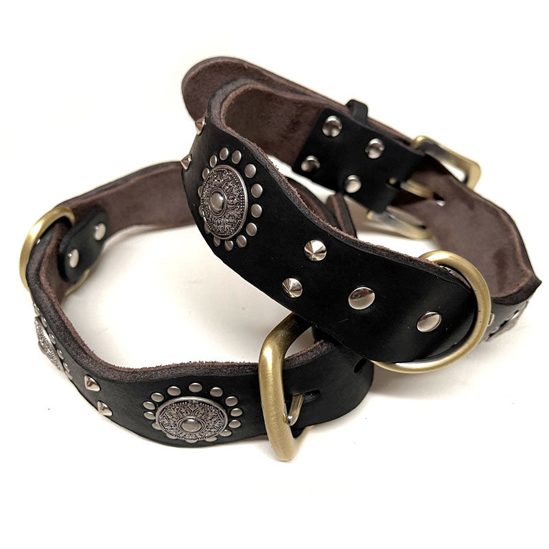 Top Quality Handmade Genuine Leather Safe Studded Pet Dog Collar Black