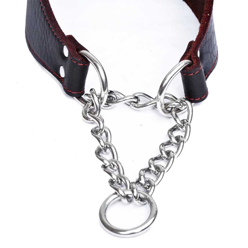 Top Quality Handmade Genuine Leather Adjustable Chain Pet Dog Collar