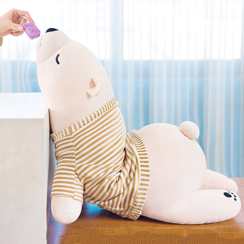 Super Cute Large Giant Sleeping Polar Bear with clothes Large plush Toy 105cm Cream