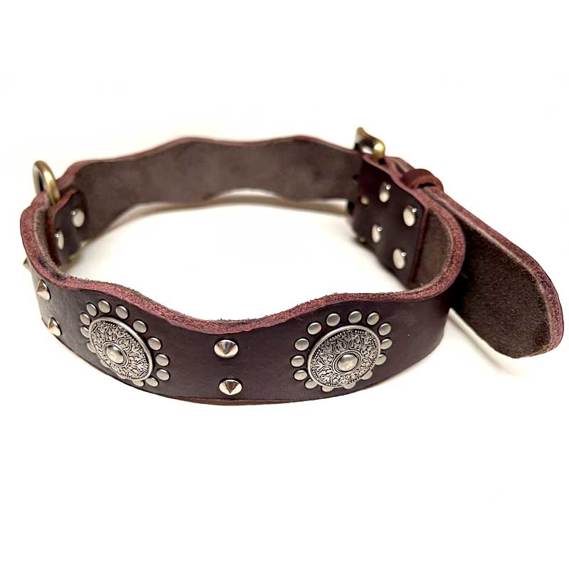 Top Quality Handmade Genuine Leather Safe Studded Pet Dog Collar Brown