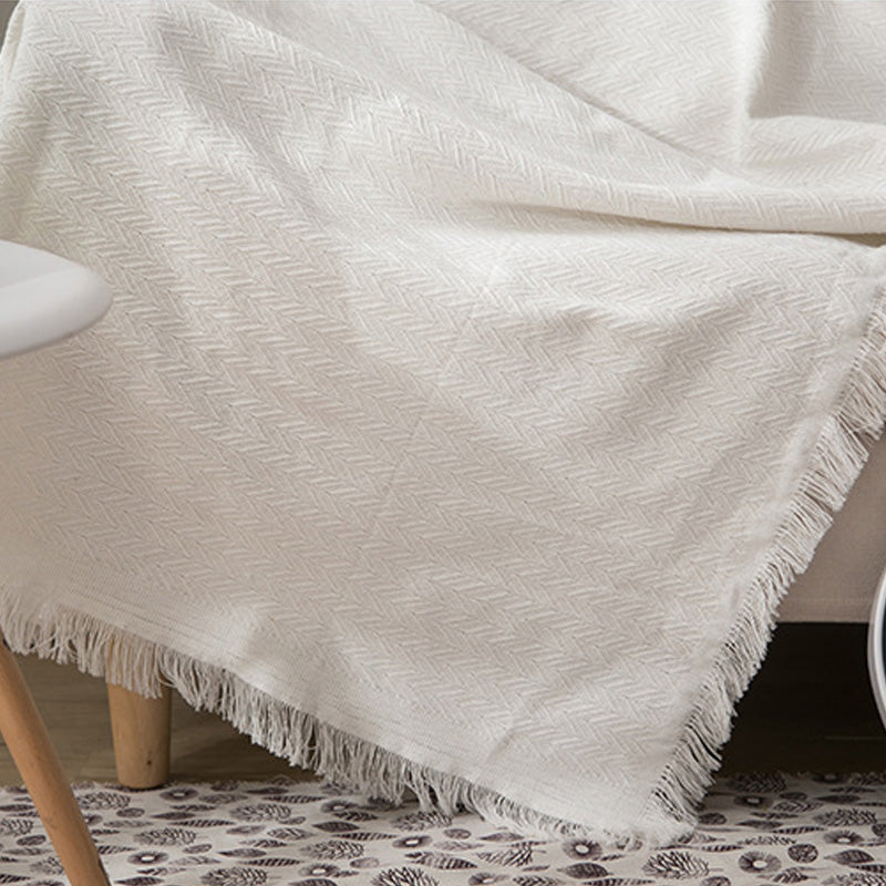 Slub PolyCotton Knitted Blanket Herringbone Pattern Sofa Bed Leisure Throw Rug 180x230cm