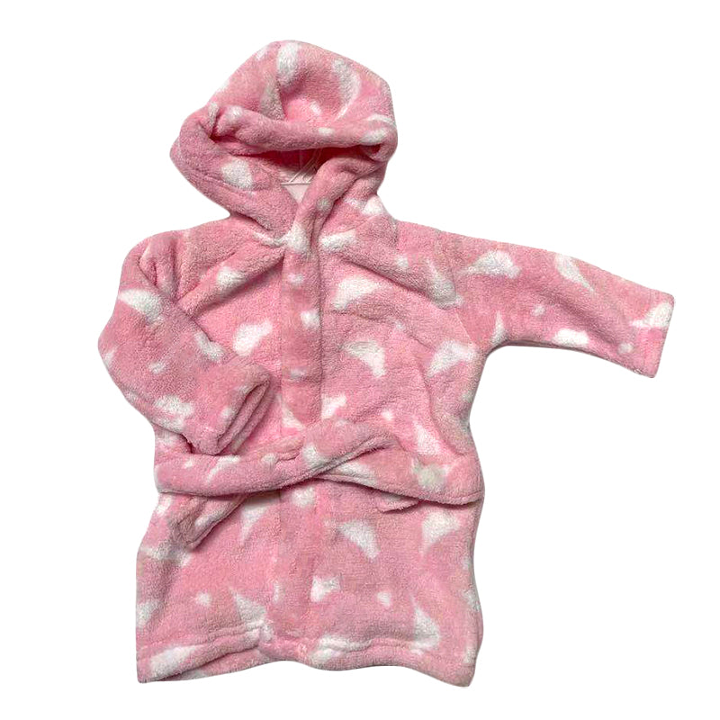 Soft Coral fleece Baby Kids Children Hooded Bath Robe Pink